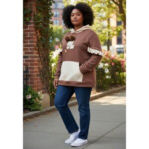 Kawaii Bear Graphic Hoodie XXL Oversized Cute Cartoon Pullover Sweatshirt
